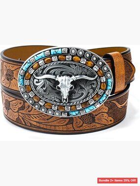 Western Cowgirl Belt with Turquoise Buckle for Jeans 25-39" Waist